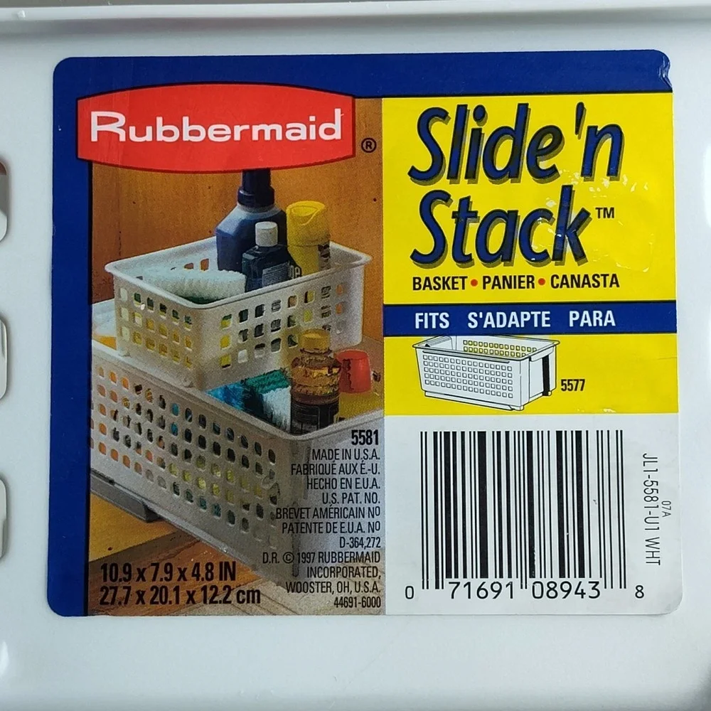 RUBBERMAID Slide N Stack Storage Basket / Bin ~ 5581 ~ White ~ Outside: 11